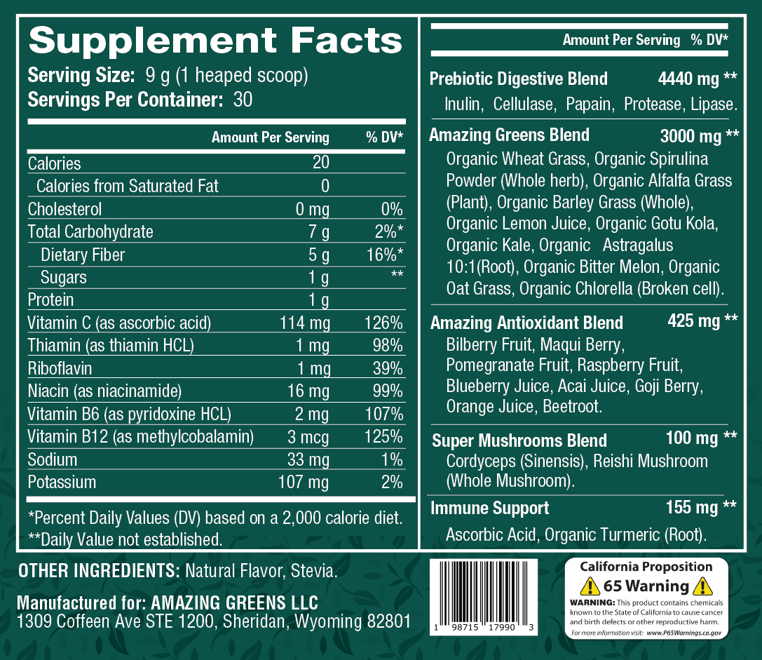 Amazing Greens Superfood Nutritional Powder